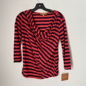 Ellen Tracy Women’s Draped Neck Striped Blouse XS